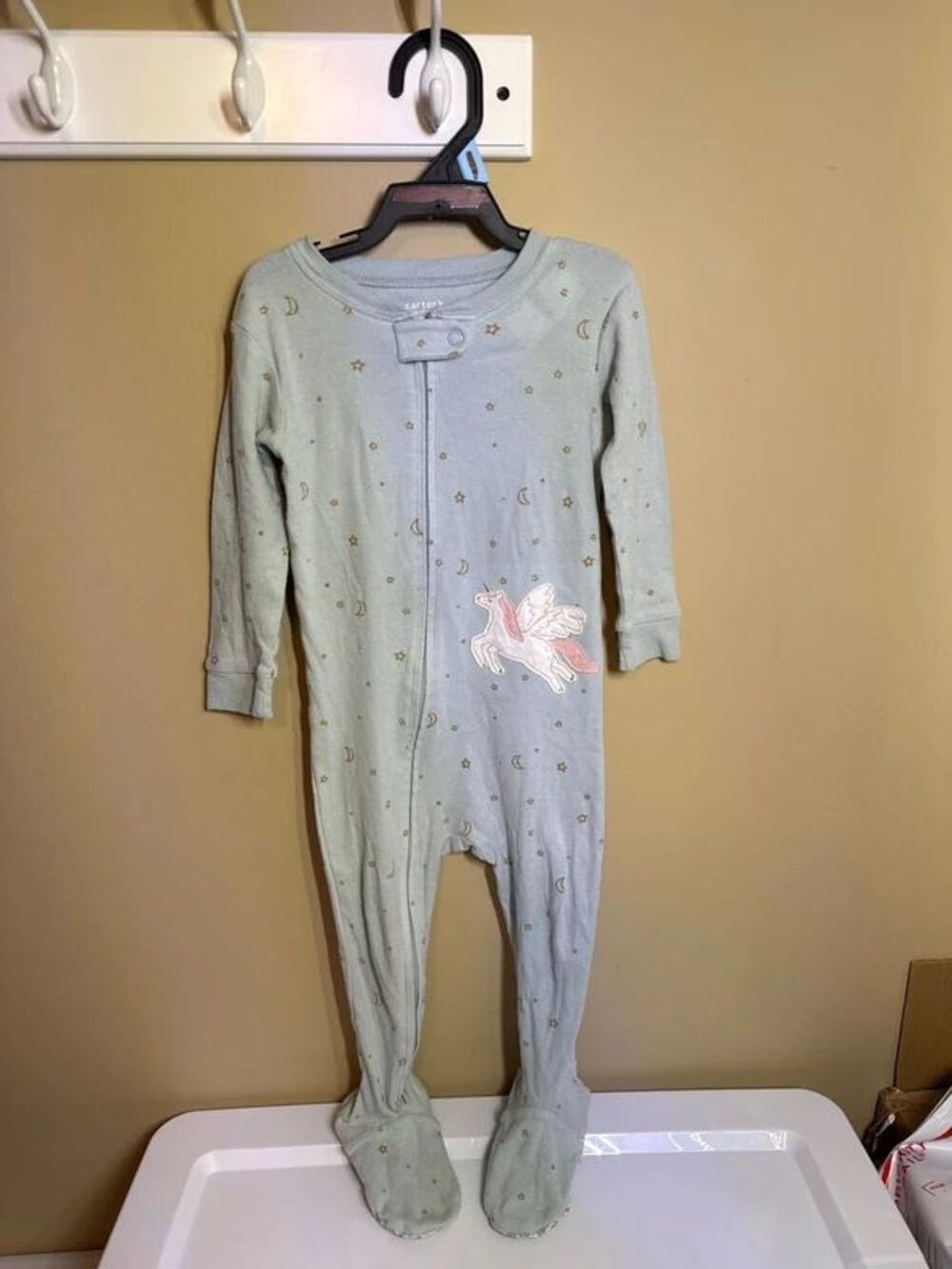 Carter’s Blue Gold Stars Moons Pegasus Double Zip Footie Pajamas Girls 18M 4077